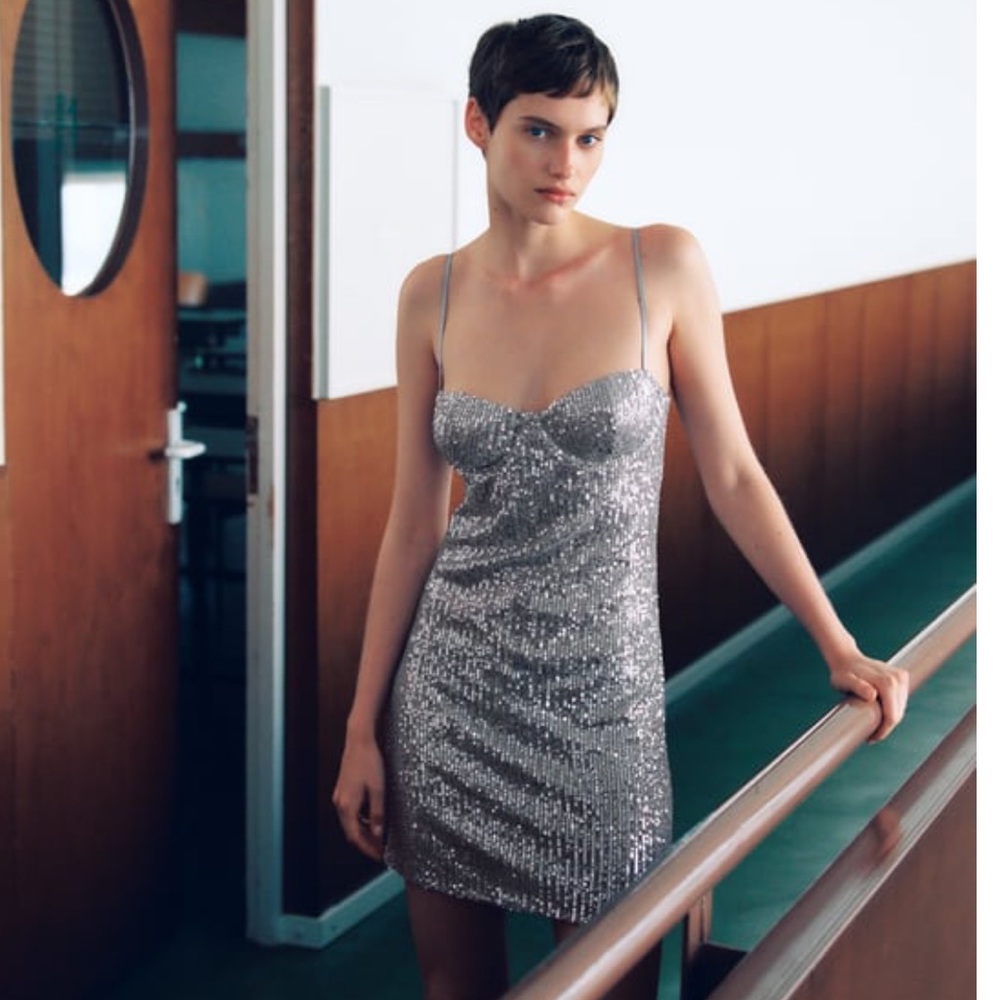NWT ZARA SEQUINED MINI DRESS, SIZE L